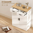 Credenza Moderna 68,6x35x90,3A cm 2 Cassetti e Armadietto 2 Ante Ripiano Interno Regolabile Bianco e Legno      