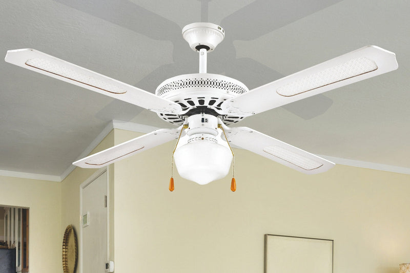 Ventilatore da Soffitto con 4 Pale e Lampada Ø130cm 3 Velocità  Kooper Windy Bianco