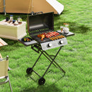 Barbecue a Gas Portatile Design a Valigia 101x50x102 cm con 2 Bruciatori e 2 Tavolini in Acciaio Nero  