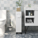 Mobile Bagno Stretto 52x17x67 cm con Ruote Ante Scorrevoli Ripiani Regolabili e 2 Fori per Carta Igienica Bianco      