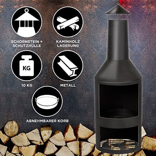 Stufa a Legna da Giardino 134x44,5 cm in Acciaio con Attizzatoio Nero 