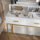Mobile Toeletta con Specchio 2 Cassetti 5 Ripiani e Sgabello 80x40x138 cm in MDF e Truciolato Bianco