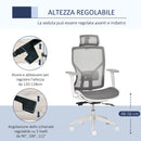 Sedia Poltrona Direzionale da Ufficio 67x65x120-128 cm in Tessuto a Rete Grigio