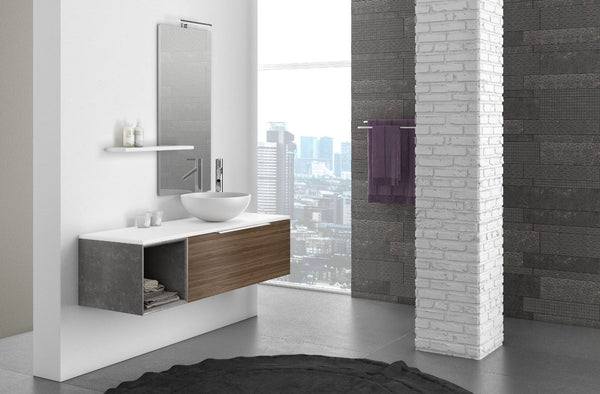 Mobile Bagno Sospeso 135 cm Lavabo Specchio Lampada a LED e Mensola TFT Mactan Sinistra Bianco Noce e Grigio prezzo