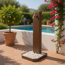 Fontana da Giardino Design a Colonna Ovale Rubinetto in Ottone e Base con Ciottoli Corten