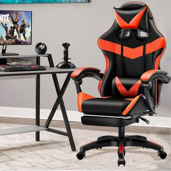 Sedia da Gaming Ergonomica con Poggiapiedi e Cuscini in PVC Rosso e Nero acquista