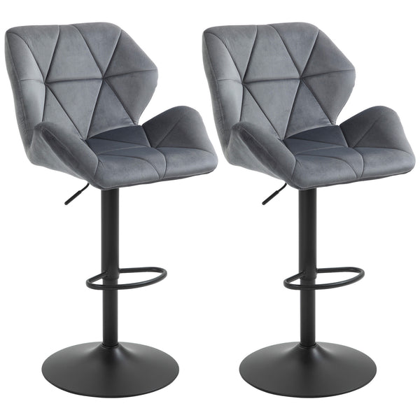 Set 2 Sgabelli da Bar Alti 57x58x97-117A cm Imbottiti Girevoli con Schienale e Poggiapiedi in Velluto Grigio prezzo