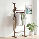 Stand Appendiabiti in Bambù 65x40x132-170 cm con 8 Ganci e Barra Portata 120 kg Rovere      