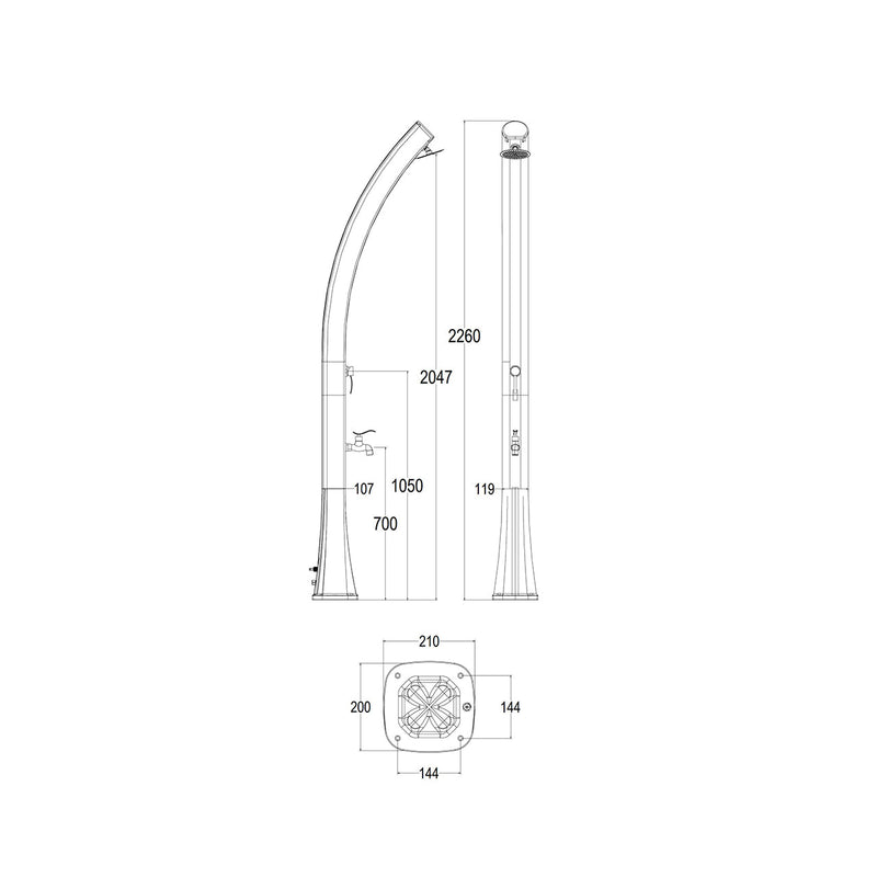 Doccia Solare da Giardino 22L Miscelatore e Lavapiedi Sined Sole Grigia