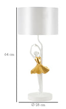 Lampada da Tavolo Ballerina Ø28x64 cm in Resina e Ferro e Tessuto Oro e Bianco      