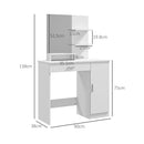 Consolle Trucco 90x38x138 cm con Specchio Cassetto e Mobiletto in Truciolato Bianco   