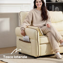 Divano 2 Posti 136x81x90 cm con Imbottitura Spessa Tasca Laterale e 2 Cuscini in Finta Pelle Beige      