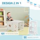 Torre Montessoriana Scala Convertibile in Tavolo con Sedia 60x44,5x86 cm in Legno Bianco 