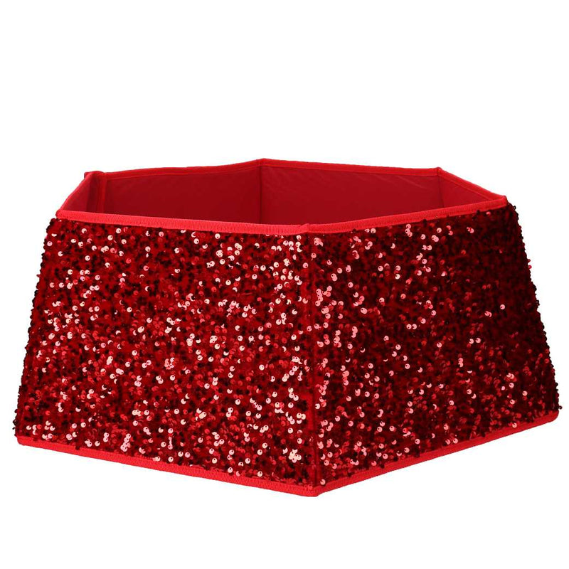 Copri base albero tessuto pieghevole rosso double face esagonale glitter cm Ø68xh25