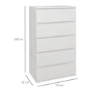 Cassettiera 5 Cassetti 55x33x100 cm Design Moderno in Legno Bianco 