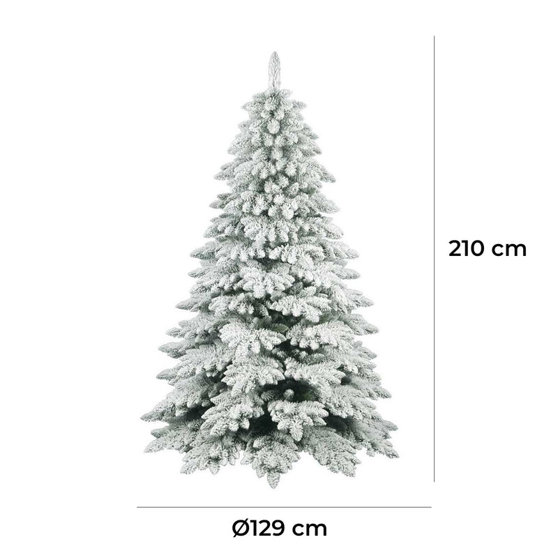Albero di Natale Artificiale Floccato Effetto Realistico Innevato 210 cm 1313 Rami Bianco Effetto Neve 