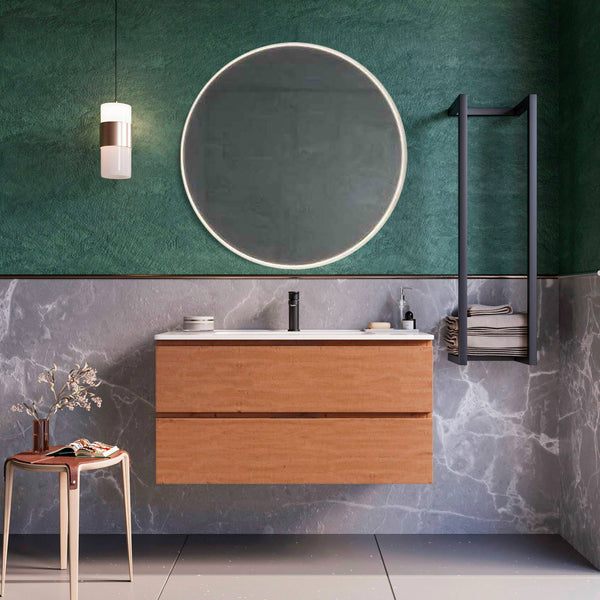Mobile bagno sospeso 100 cm Rovere Cartagena Seattle con Specchio Led Retroilluminato Bonussi prezzo