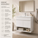 Mobile Bagno Sospeso 81x46x64 cm con Lavabo Specchio e 2 Ante in Truciolato e MDF Bianco      