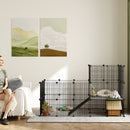 Recinto per Animali Modulabile e Multilivello 140x70x105 cm con 39 Pannelli in Acciaio e PP Nero   