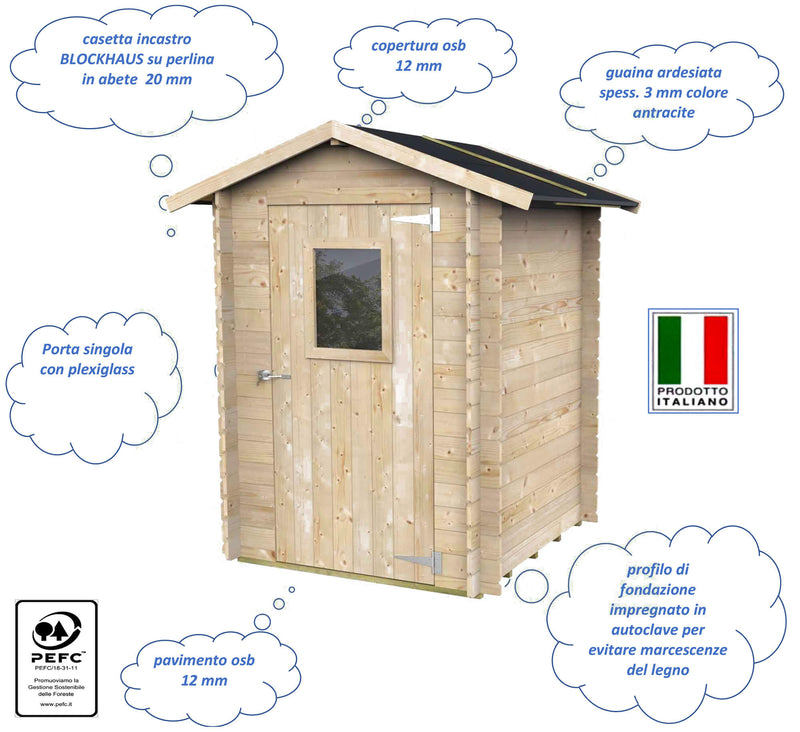 Casetta Box da Giardino per Attrezzi 146x146 cm con Porta Finestrata in Legno Naturale