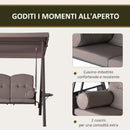 Dondolo da Giardino 3 Posti 208x121x172 cm con Tetto Regolabile Portabicchieri e Cuscini Marrone      