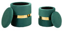 Puff con Contenitore Sheffild Verde Set 2 Pz Ø37x42 cm - Ø28x35 cm in Ferro e MDF e Spugna e Poliestere Verde e Oro      