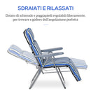 Set 2 Sdraio Pieghevoli 60x75x102 cm con Schienale Regolabile a 5 Livelli in Acciaio e Poliestere Blu e Crema      