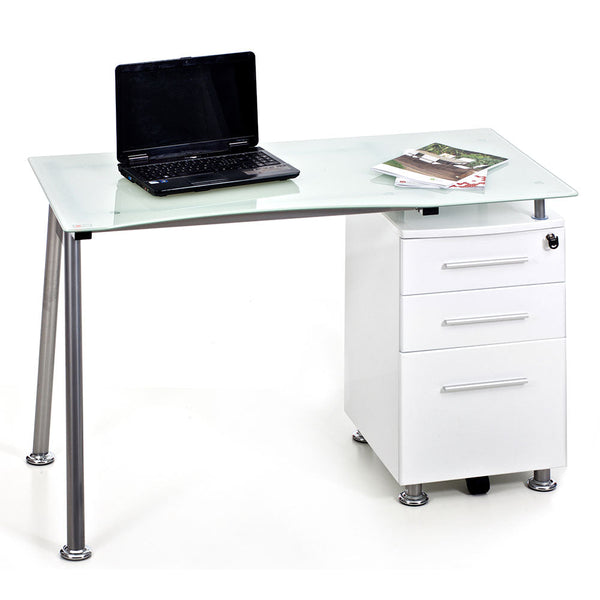 Scrivania 120x60xH75 cm in Vetro con Cassettiera Record Bianca online