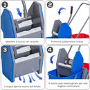 Carrello Pulizie Professionale con Strizzatore e 2 Secchi Blu e Rosso 