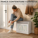 Panca Scarpiera Salvaspazio 60x30x52 cm con Seduta Imbottita e Anta a Ribalta in Pannello Truciolare Bianco      