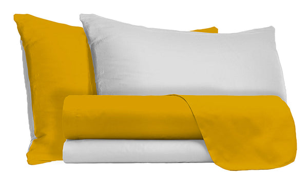 acquista Set Lenzuola Sopra Sotto e Federe Doubleface Senape\/Grigio Chiaro Varie Misure