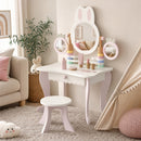 Toeletta per Bambini 3+ Anni 55x37x87,6 cm con Sgabello Cassetto 3 Specchi e 5 Accessori in MDF e Legno di Pino Rosa      