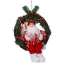 Babbo natale in tessuto su ghirlanda rosso cm Ø35