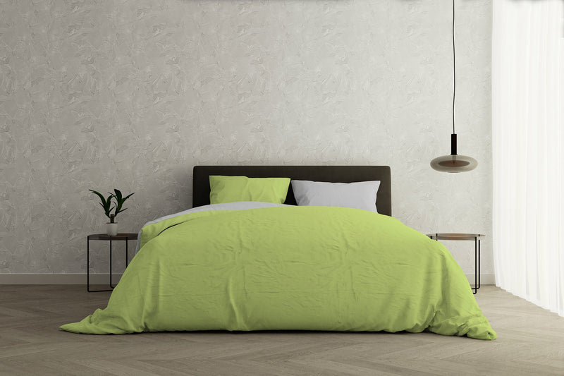 Copripiumino con Sacco e Federe Doubleface Verde Acido\/Grigio Chiaro Varie Misure