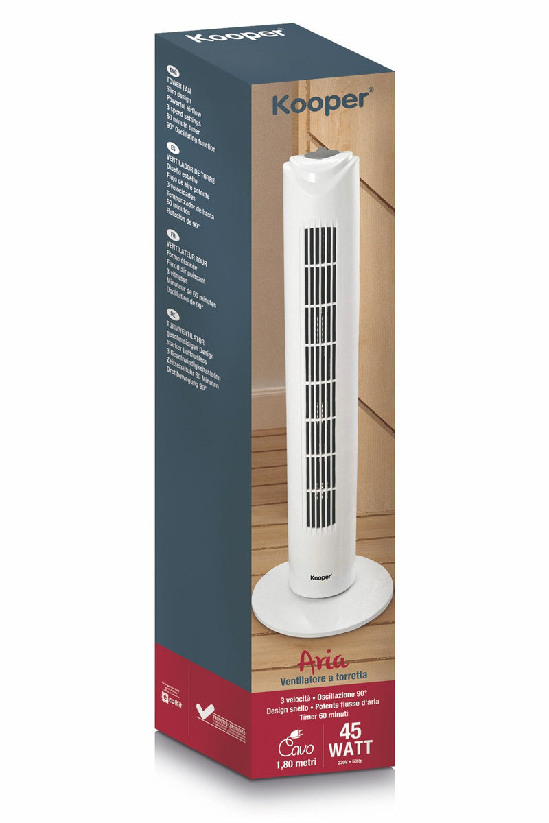 Ventilatore a Colonna Oscillante 3 Velocità  45W Kooper Aria