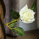 Pianta Finta di Rosa da 21 Fiori con Vaso Ø18x90 cm Riempito in Cemento e Muschio Bianco      