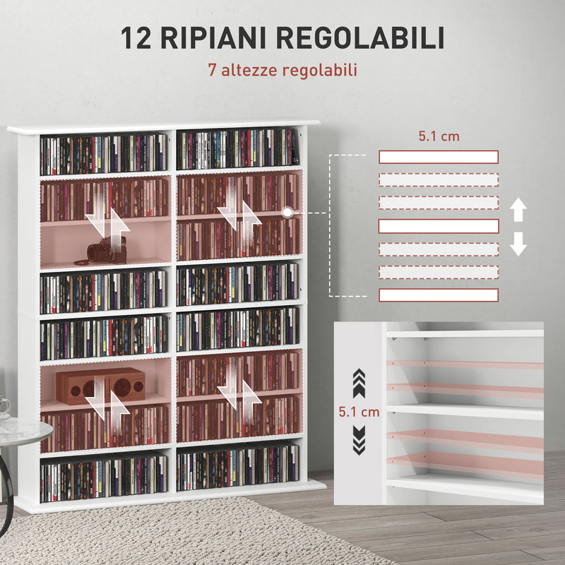 Mobile Libreria Porta CD 106,5x24x126,3 cm a 16 Ripiani Design Moderno in Legno Bianco      