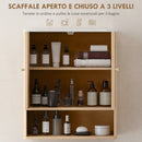 Armadietto Bagno a Parete 60x18x70 cm con Ripiano a Giorno Ante Decorate e Piano Effetto Marmo in MDF Rovere      