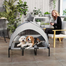 Lettino per Cani 106x76x94 cm con Copertura a 3 Lati Rimovibile in Poliestere e Acciaio Grigio Chiaro e Nero      