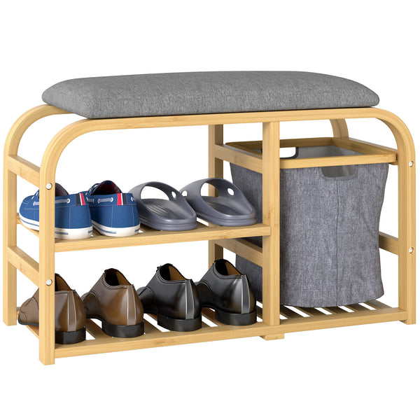 online Panca Scarpiera da Ingresso 70x30x45 cm con Seduta Imbottita e Cesta Estraibile Design a Doghe Legno