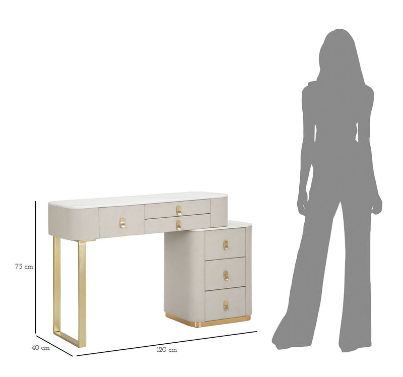 Consolle Trucco da Camera Beauty 120x75x40 cm in Legno MDF e Metallo Crema/Oro