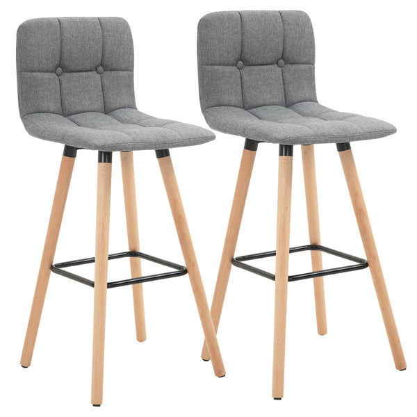 Set 2 Sgabelli 41,5x47x97,5 cm Gambe in Legno Tessuto Effetto Lino Grigio sconto