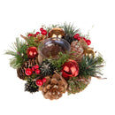 Set 4 Porta Candela con Sfere Decorative e Bacche Ø15 cm Rosso