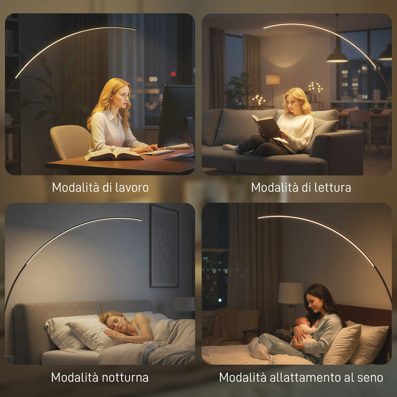 Lampada da Terra ad Arco Alta 172 cm a LED con Telecomando e Regolazione della Luminosità Argento      