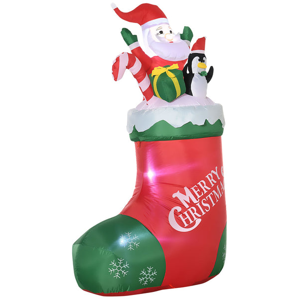 sconto Babbo Natale Gonfiabile 90x50x149 cm con Pinguino Calza Natalizia e Luci LED