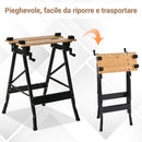 Banco da Lavoro Pieghevole 150kg con 4 Morse e Goniometro Nero e Legno      