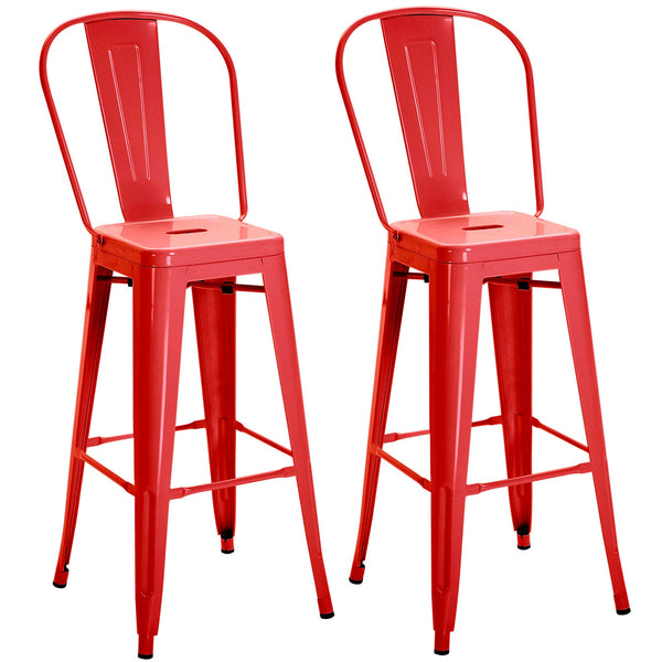 Set 2 Sgabelli da Bar Stile Industriale Schienale Rimovibile 44x49x116 cm in Metallo Rosso acquista
