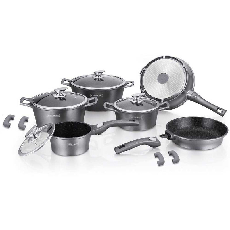 Batteria di Pentole 14 Pezzi in Pietra Antiaderente Induzione Silver