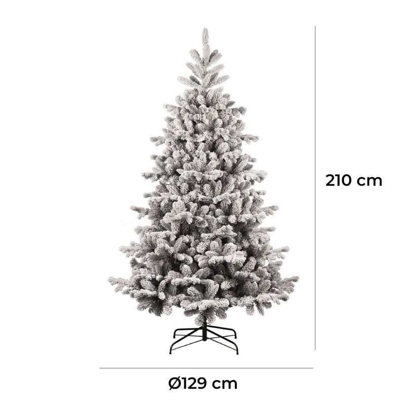 Albero di Natale Artificiale Floccato Effetto Realistico Innevato 210 cm 922 Rami Montaggio a Ombrello Effetto Neve