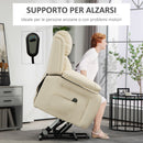 Poltrona Alzapersona Reclinabile a 160° con Poggiapiedi e Telecomando 76x90x105 cm Crema  
